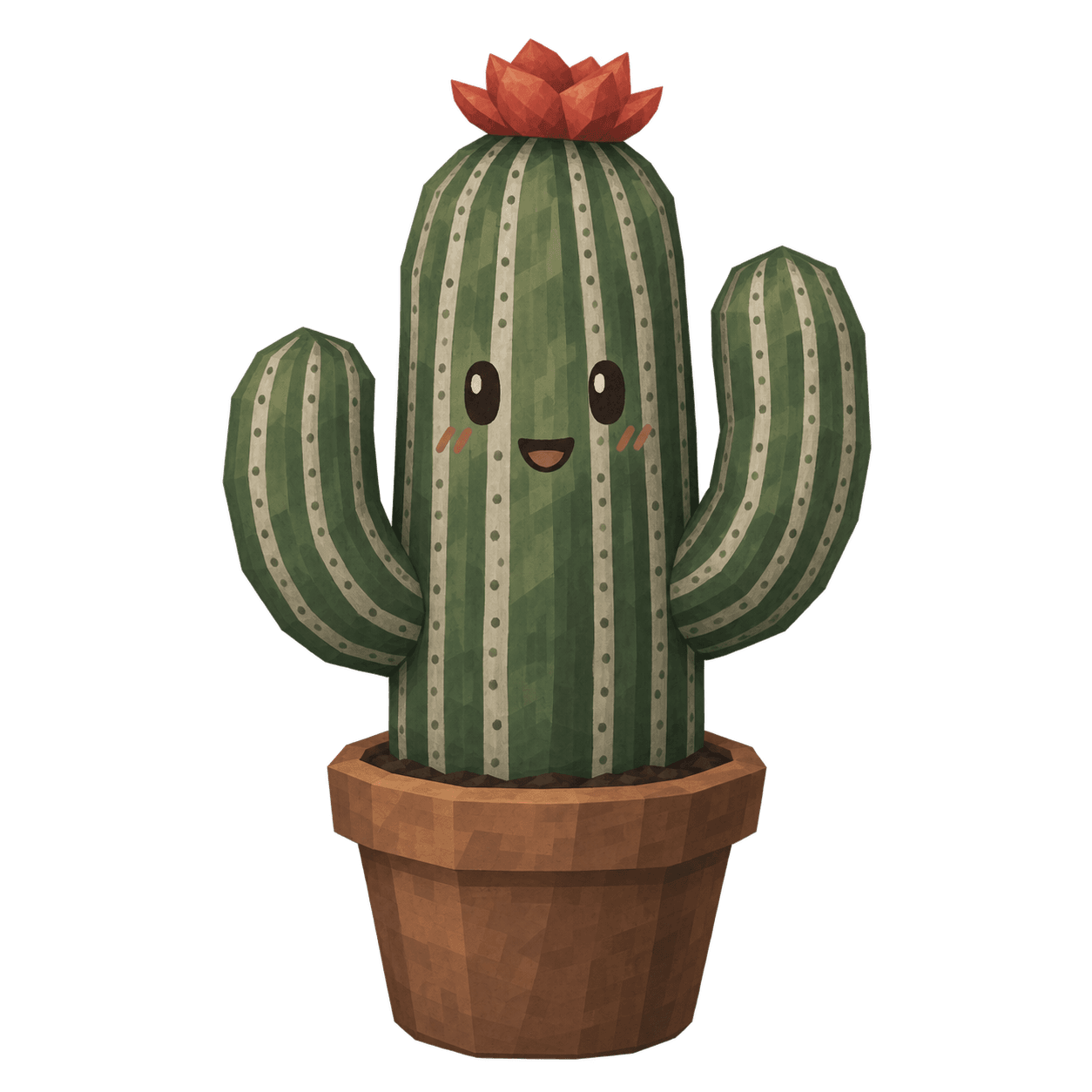 A cactus standing upright in its pot, in flower.